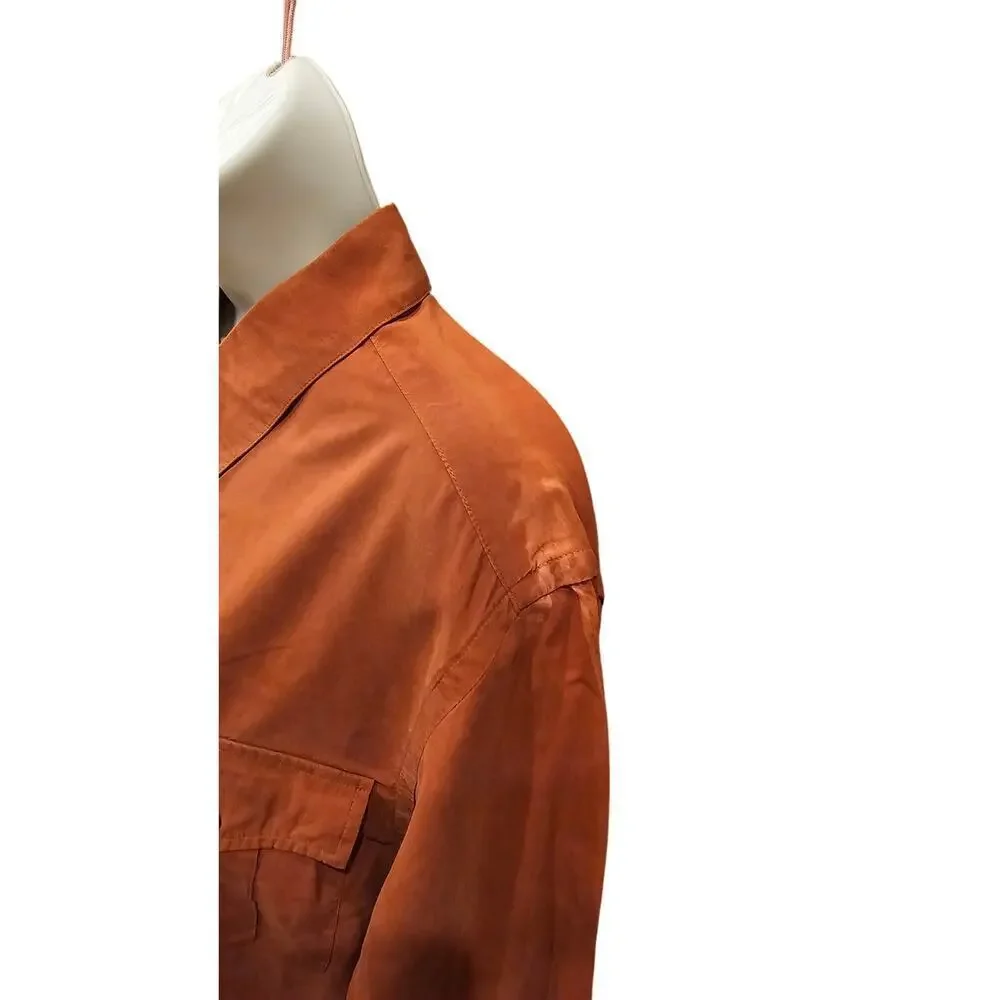 Jones NY country vintage silk coral button up blouse top sz 10 (XL) *FLAW*